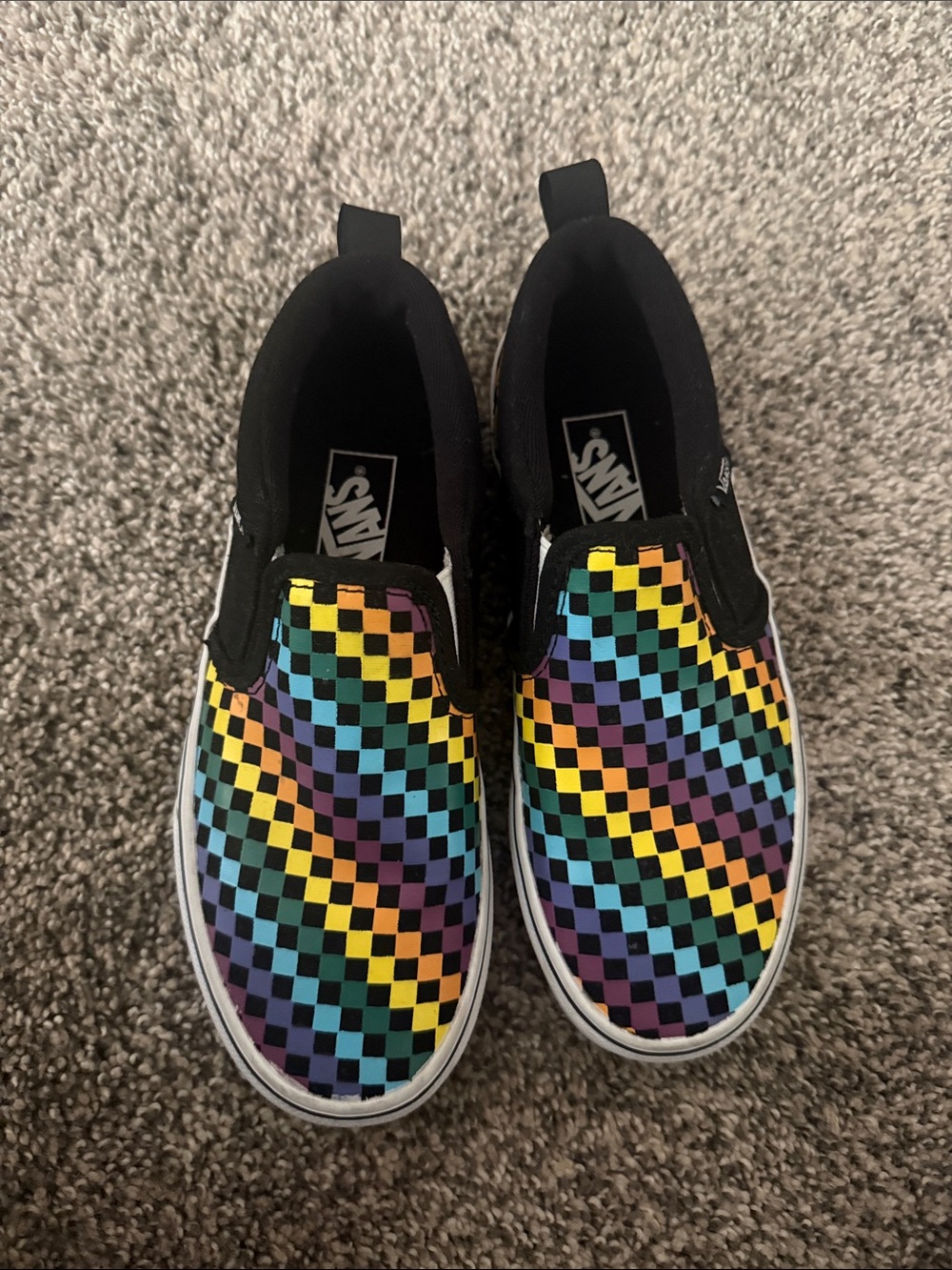 Vans Kids Slip-On Checkerboard Rainbow Sneakers - Black/Multi-Striped